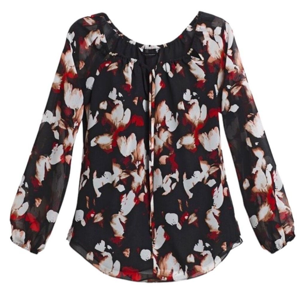 🔥5 for $25🔥 White House Black Market Black Floral Long Sleeve Blouse Size 8